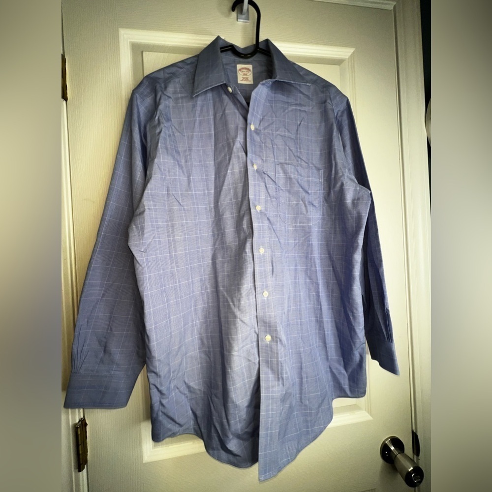 Brooks Brothers 346 Men 15.5 2/3 Regular Fit Non Iron Button Up Dress Shirt Blue - Picture 12 of 15